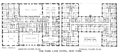 平面图，公园巷酒店，纽约，1924年 作者 不明