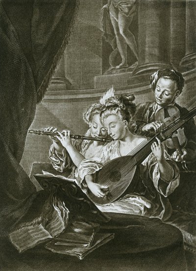 长笛，小提琴和手风琴演奏家乔治·弗雷德里克·汉德尔（George Frederick Handel），十八世纪汉堡年轻音乐家 作者 不明