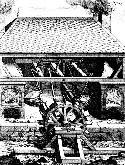 1673年，一个由弹射力不足的水车驱动的波纹管锻造而成 作者 不明