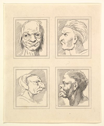 1786年，莱昂纳多·达·芬奇（Leonardo da Vinci）的《 Characaturas的四个头像》，温塞尔斯劳斯·霍拉尔（Wincelslaus Hollar）的《素描》，1786年。 作者 不明