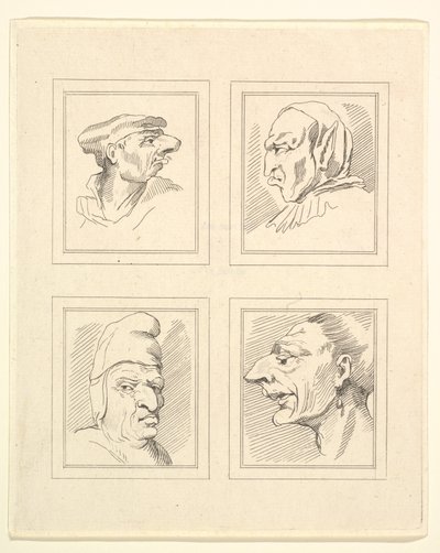 1786年，莱昂纳多·达·芬奇（Leonardo da Vinci）的《 Characaturas的四个头像》，温塞尔斯劳斯·霍拉尔（Wincelslaus Hollar）的《素描》，1786年。 作者 不明
