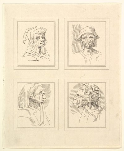 1786年，莱昂纳多·达·芬奇（Leonardo da Vinci）的《 Characaturas的四个头像》，温塞尔斯劳斯·霍拉尔（Wincelslaus Hollar）的《素描》，1786年。 作者 不明