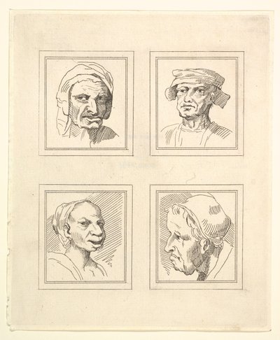 1786年，莱昂纳多·达·芬奇（Leonardo da Vinci）的《 Characaturas的四个头像》，温塞尔斯劳斯·霍拉尔（Wincelslaus Hollar）的《素描》，1786年。 作者 不明