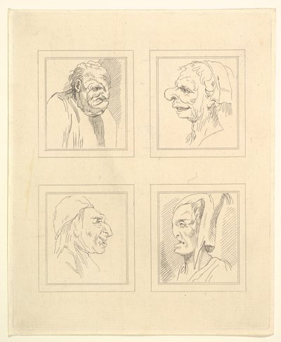 1786年，莱昂纳多·达·芬奇（Leonardo da Vinci）的《 Characaturas的四个头像》，温塞尔斯劳斯·霍拉尔（Wincelslaus Hollar）的《素描》，1786年。 作者 不明