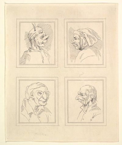 达·芬奇（Leonardo da Vinci）的《 Characaturas的四个头像》，温塞尔斯劳斯·霍拉尔（Wincelslaus Hollar）的绘画作品，摄于1786年。 作者 不明