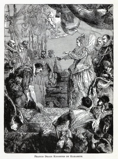 弗朗西斯·德雷克（Francis Drake）被伊丽莎白（Elizabeth）封为骑士，1882年 作者 不明