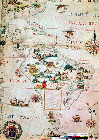 中美洲和南美洲法国地图，法语，1550年 作者 不明