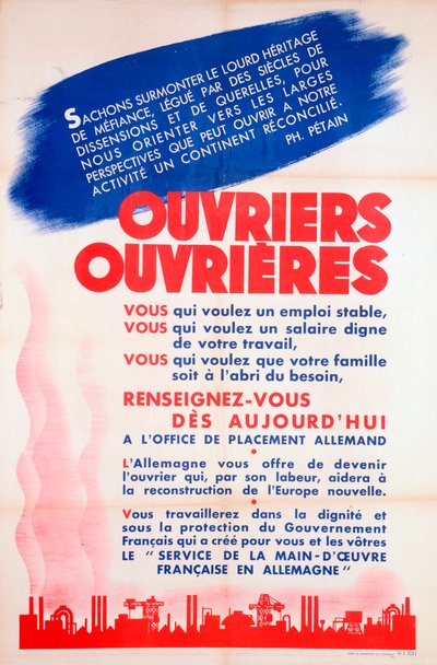法国为德国工作的工人海报，c1942-1944 作者 不明