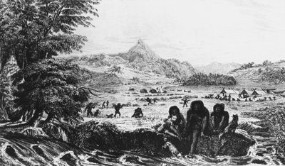 1831年，8391年，在Woollya的Fuegians，Fitzroy探险营 作者 不明