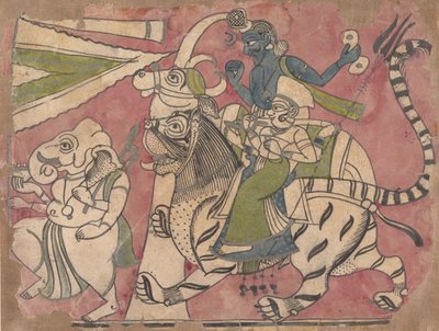 甘尼莎（Ganesha）在18世纪的游行中领导湿婆（Shiva）和杜尔加（Durga）。 作者 不明