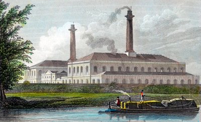 摄政运河上的煤气厂，伦敦，1828年 作者 不明