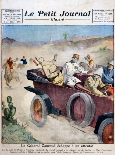古罗将军逃脱了从达马斯卡斯到库奈特拉的暗杀行动，1921年 作者 不明