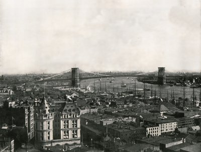 显示布鲁克林大桥的全景，美国纽约，1895年。 作者 不明