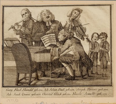 乔治·弗里德里希·海恩德尔（Georg Friedrich Haendel），约翰·塞巴斯蒂安·巴赫（Johann Sebastian Bach），朱塞佩·塔蒂尼（Giuseppe Tartini），约翰·约阿希姆·昆茨（Joachim Quantz），克里斯托弗·W 作者 不明