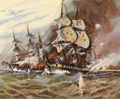 1849年4月5日，德国在埃克恩弗德（Eckernförde）海滩发动电池袭击，1936年。 作者 不明