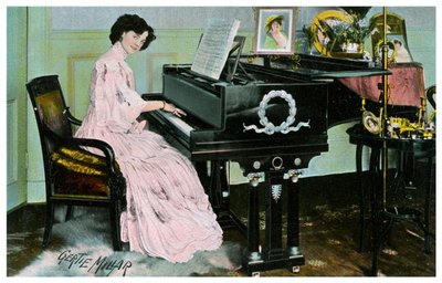 英国女演员兼歌手Gertie Millar演奏钢琴，c1890-1909 作者 不明