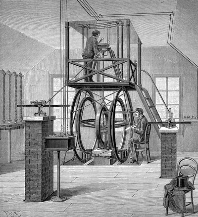 美国纽约康奈尔大学物理实验室的巨型振镜，1886年 作者 不明