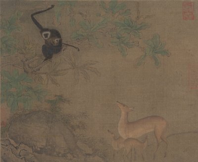 长臂猿和鹿。 作者 不明