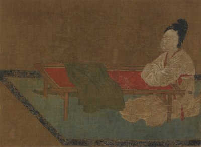 坐在绣架前的女孩，明代，15世纪。 作者 不明