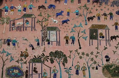 老挝琅勃拉邦的雄通寺的玻璃马赛克，1950年代 作者 不明
