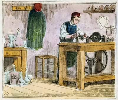 1867年，用玻璃切割刀装饰金刚砂轮上的餐具 作者 不明