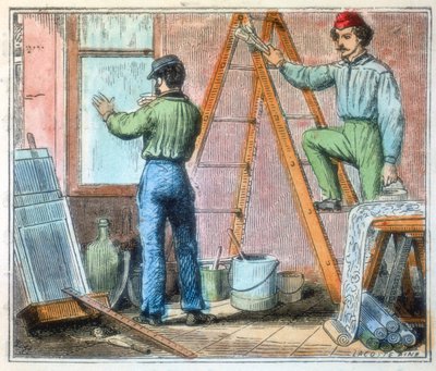 在房子里工作的玻璃窗和墙纸衣架，1867年 作者 不明