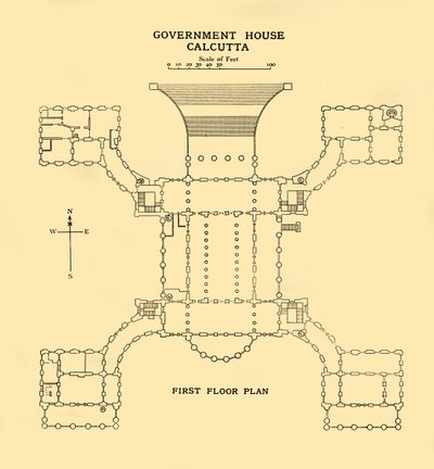 总督府加尔各答-一楼平面图，1925年。 作者 不明