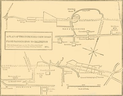 从伊斯灵顿到埃奇韦尔路的新路平面图，1755年，建于1876年。 作者 不明