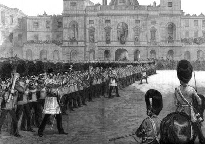 1875年女王je下生日，守卫在圣詹姆斯公园里进军颜色 作者 不明