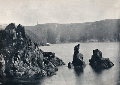 根西岛-Moulin Huet湾，有狗和狮子岩，1895年 作者 不明