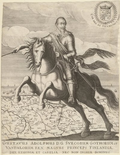 古斯塔夫·阿道夫（Gustavus Adolphus），背景为波美拉尼亚（Pomerania）地图之前，1630年 作者 不明