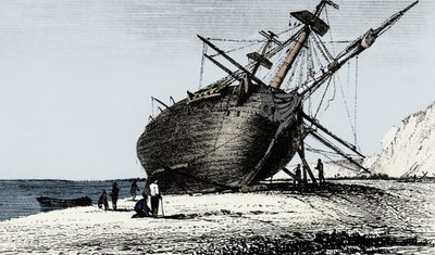 HMS Beagle船上岸，南美洲巴塔哥尼亚里约圣克鲁斯，1834年至1839年 作者 不明
