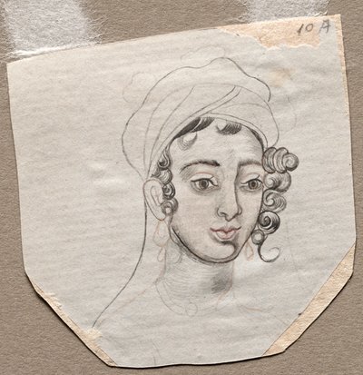 1800年代初期，一名年轻人的头。 作者 不明