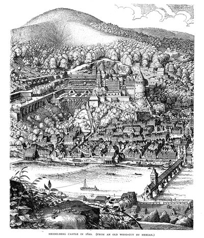 1620年在德国内卡河对岸的海德堡城堡和小镇 作者 不明