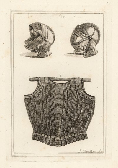 Helmet found at Bosworth Field, and flexible cuirass of metal laminae on leather said to have belonged to King Henry VIII 作者 不明