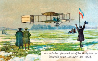 法国飞行员亨利·法曼（Henri Farman），首次圆公里飞行获奖，1908年1月，巴黎 作者 不明