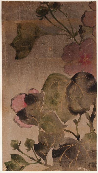 芙蓉花和叶子，江户时期，1615-1868。 作者 不明