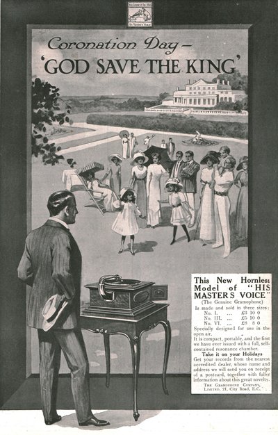 他的大师之声广告，1911年。 作者 不明