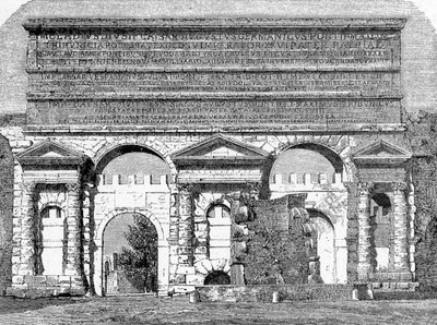 古罗马的历史。1872年的罗马版画 马焦雷门，或称内维亚门 作者 不明