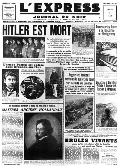 希特勒死了，LExpress报纸的头版，1945年5月3日 作者 不明