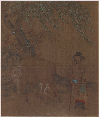 柳树下的马和新郎，可能是明朝的，1368-1644。 作者 不明