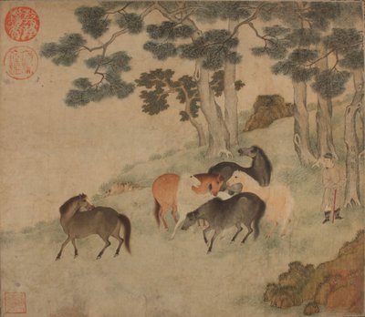 马在景观与服务员。 作者 不明