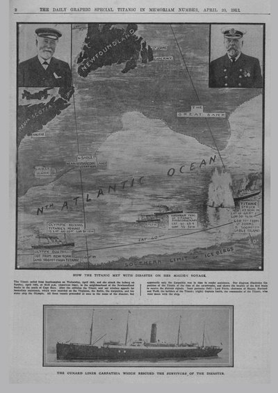 泰坦尼克号如何与灾难相遇...以及Cunard班轮喀尔巴阡山脉... 1912年4月20日。 作者 不明
