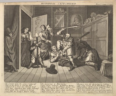 Hudibras塑化的板9：塞缪尔·巴特勒（Samuel Butlers）的插图Hudibras，1725-30。 作者 不明