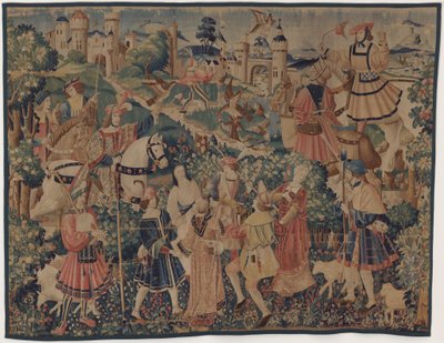 狩猎和田园风光，有风笛手和舞者，约1510年。 作者 不明