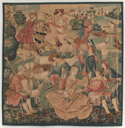狩猎和田园风光，女士之间有一个带花环的英雄，约1510年。 作者 不明
