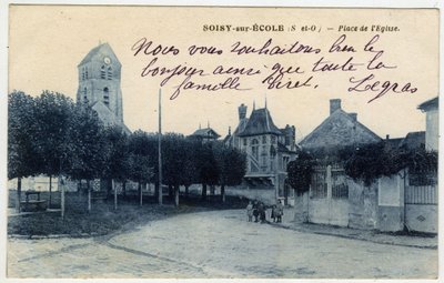 法兰西岛，埃松省（91），Soisy sur Ecole（Soisy-sur-Ecole）。教堂广场 - 明信片 19世纪末-20世纪初 作者 不明