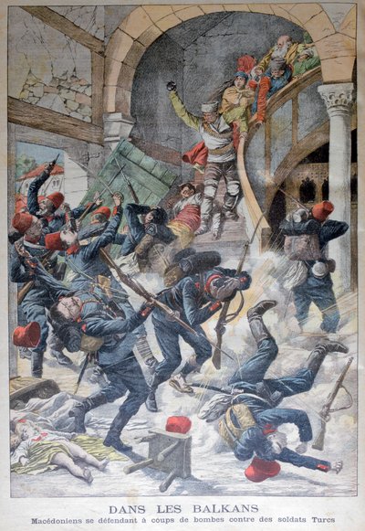 在巴尔干半岛：马其顿人用炸弹防御土耳其士兵，1903年 作者 不明