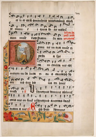 首字母D和大卫王，来自Cistercian Gradual，约1524年。 作者 不明