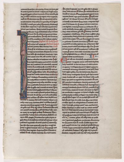 首字母I：纠缠的野兽与蛇：圣经中的叶子2 of 2切除的叶子，c。 1225-1250。 作者 不明